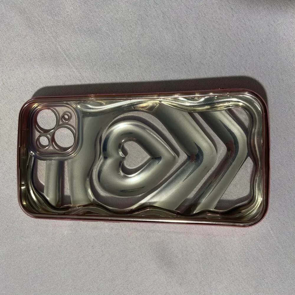 3D Love Heart Pattern Rose Gold Soft Silicone Case for iPhone 13